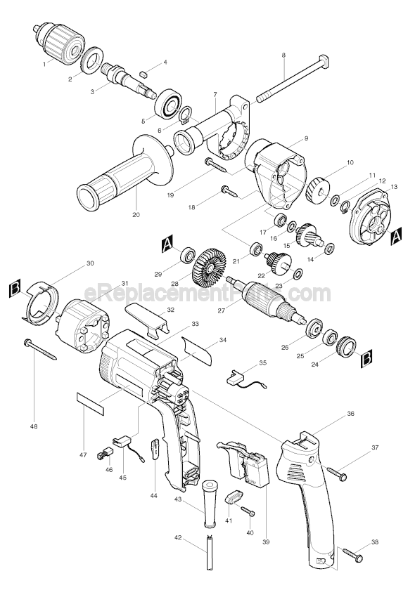 Page A Diagram and Parts List for DP4002  Makita Electric Drill