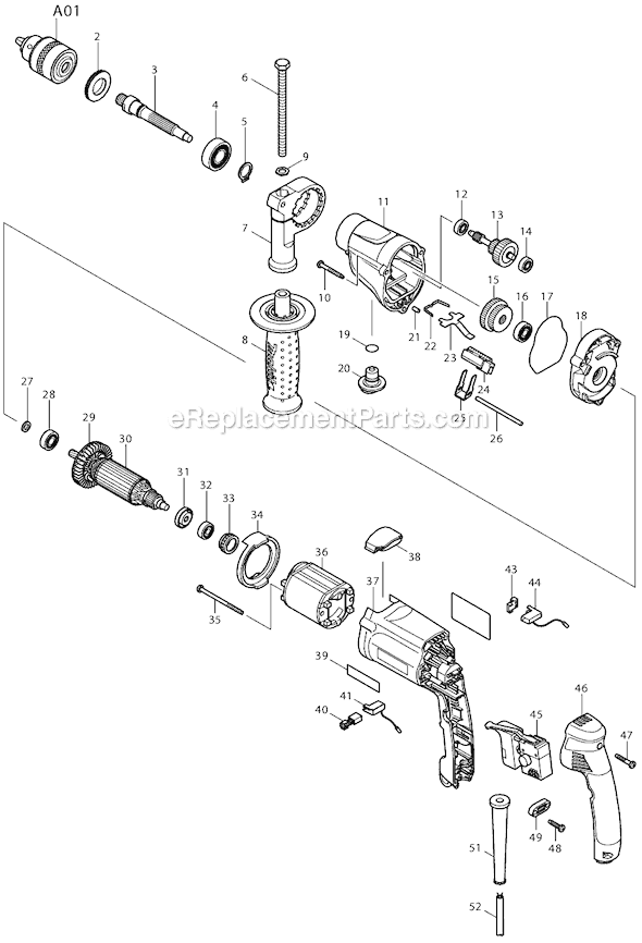 Page A Diagram and Parts List for DP4010  Makita Electric Drill