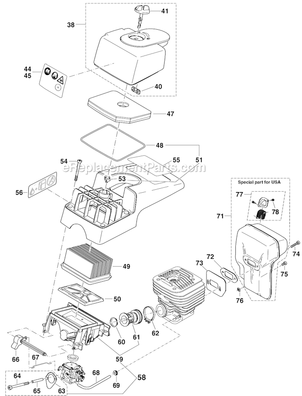 Page B Diagram and Parts List for DPC7300  Makita Concrete Saw