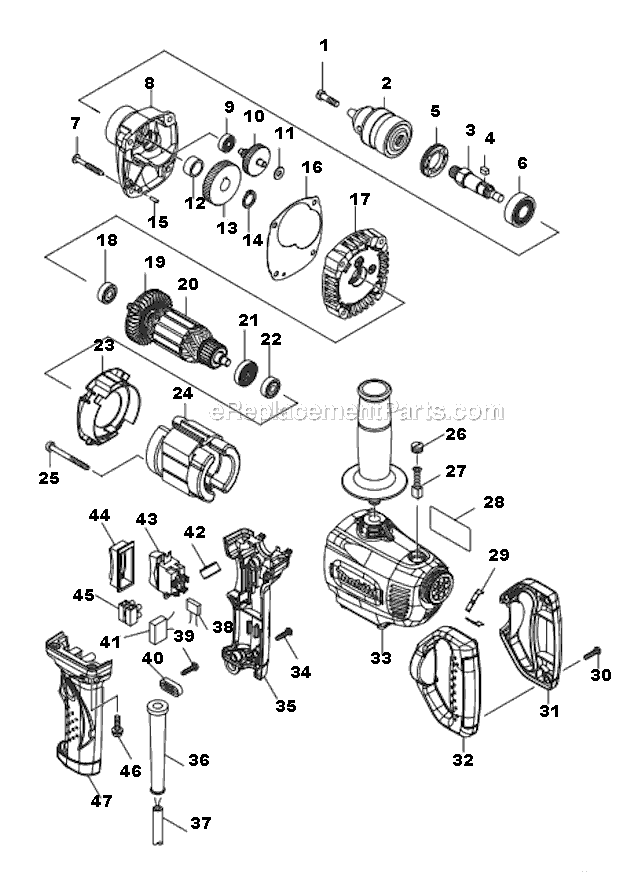 Page A Diagram and Parts List for DS4011  Makita Cordless Drill