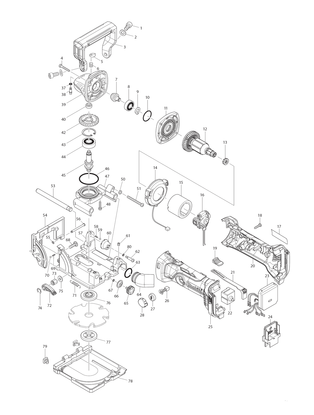 Page 1 Diagram and Parts List for XJP03Z  Makita Planer Jointer
