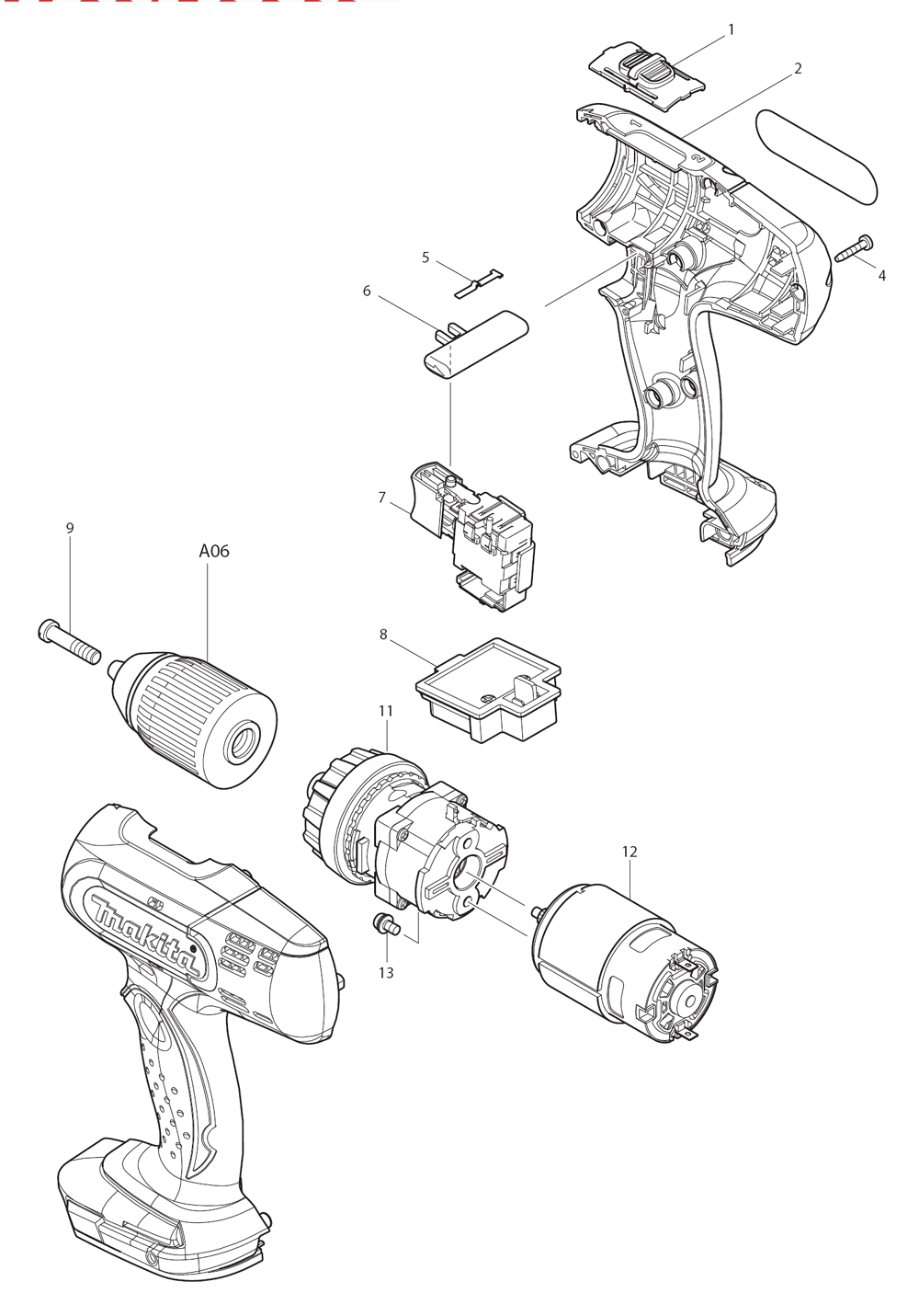Page 1 Diagram and Parts List for BDF453H Type 1 Makita Drill