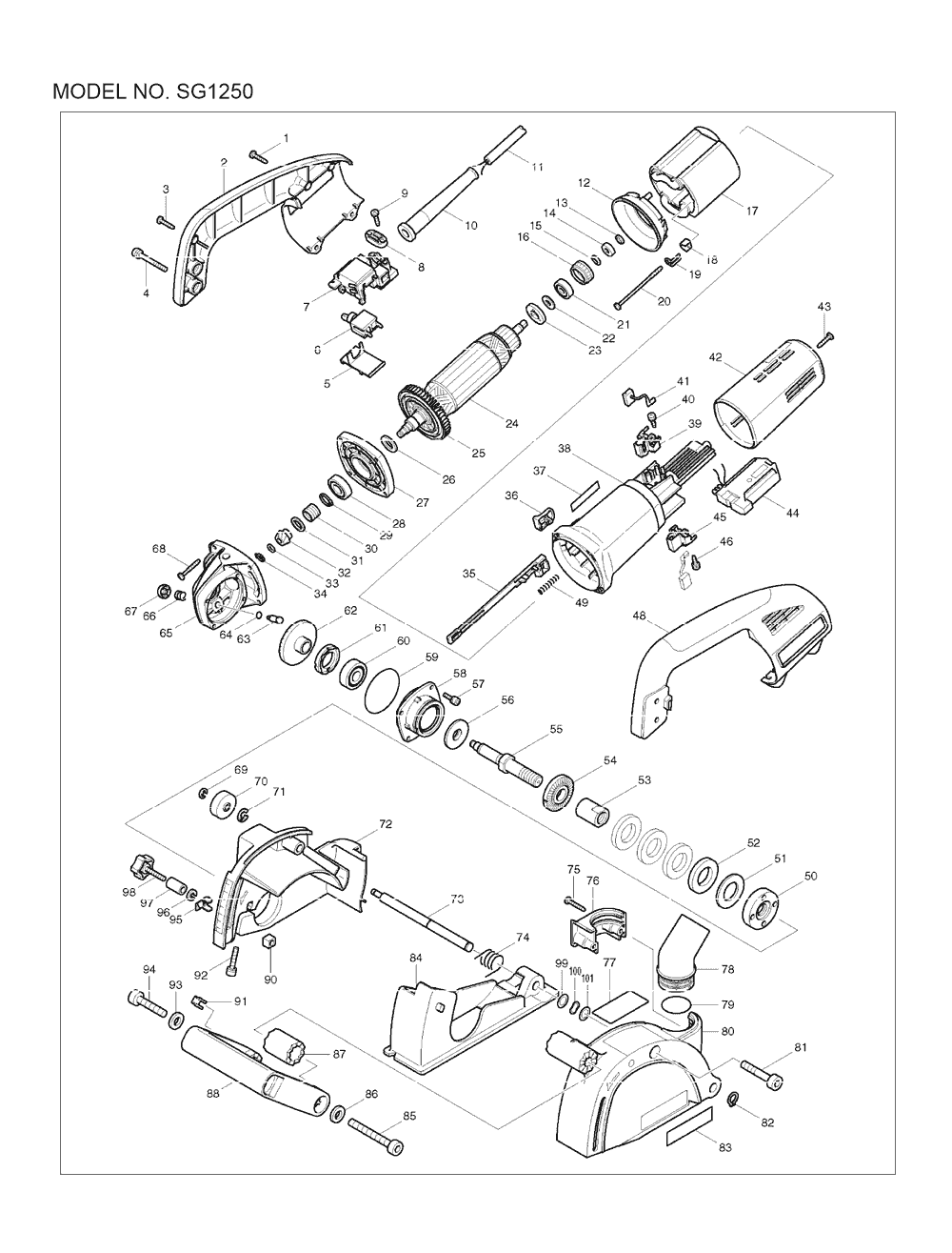 Page 1 Diagram and Parts List for SG1250  Makita Saw