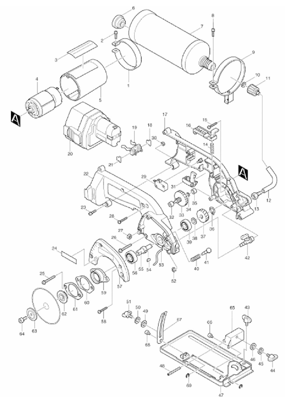 Page 1 Diagram and Parts List for 4191DWA  Makita Saw