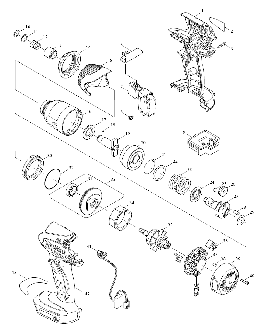 Page 1 Diagram and Parts List for BTD142HW Type 1 Makita Drill