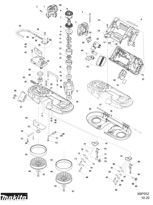Diagram Diagram and Parts List for XBP05ZB  Makita Band Saw