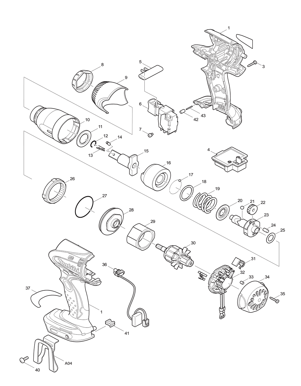 Page 1 Diagram and Parts List for BTW251F Type 3 Makita Drill