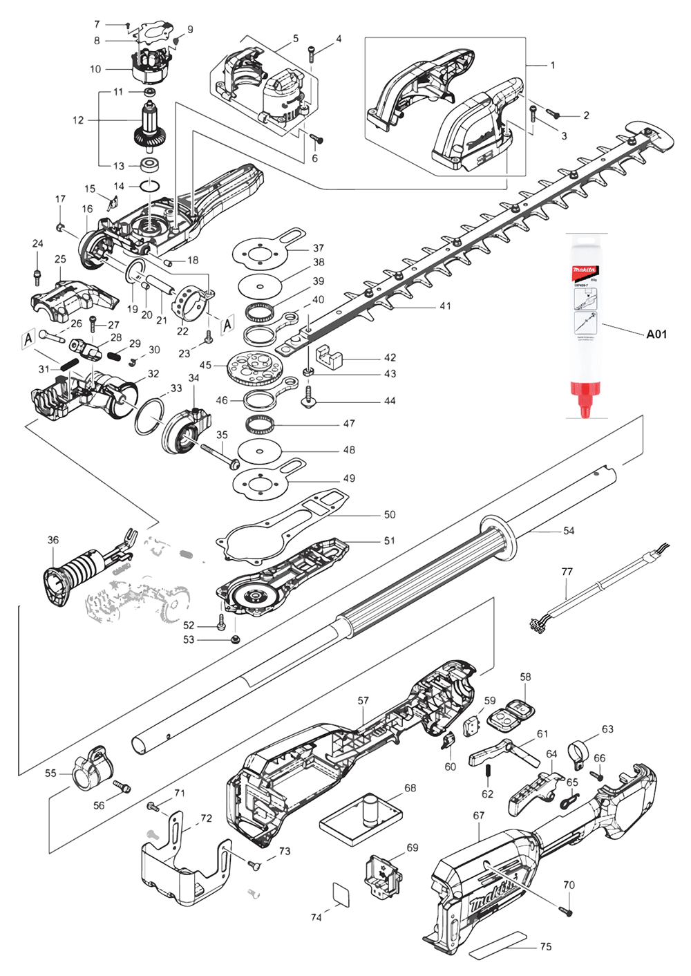 Fig-0 Diagram and Parts List for XNU01Z  Makita Hedge Trimmer
