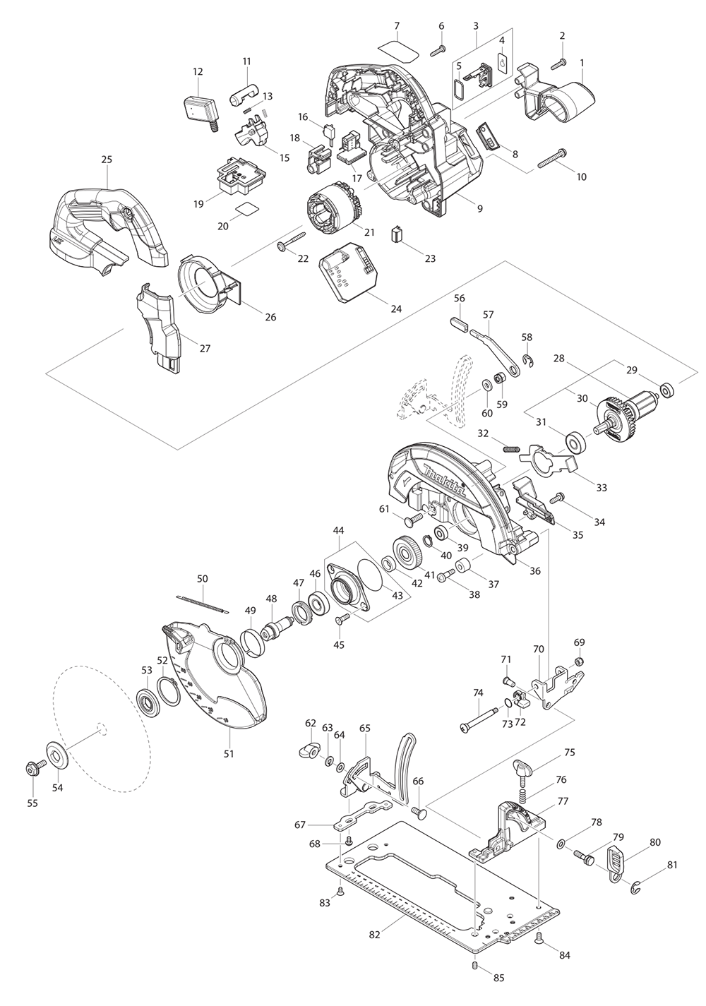 Fig-0 Diagram and Parts List for XSH05ZB  Makita Circular Saw