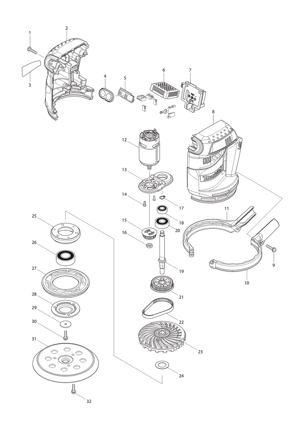Page 1 Diagram and Parts List for LXOB01  Makita Sander