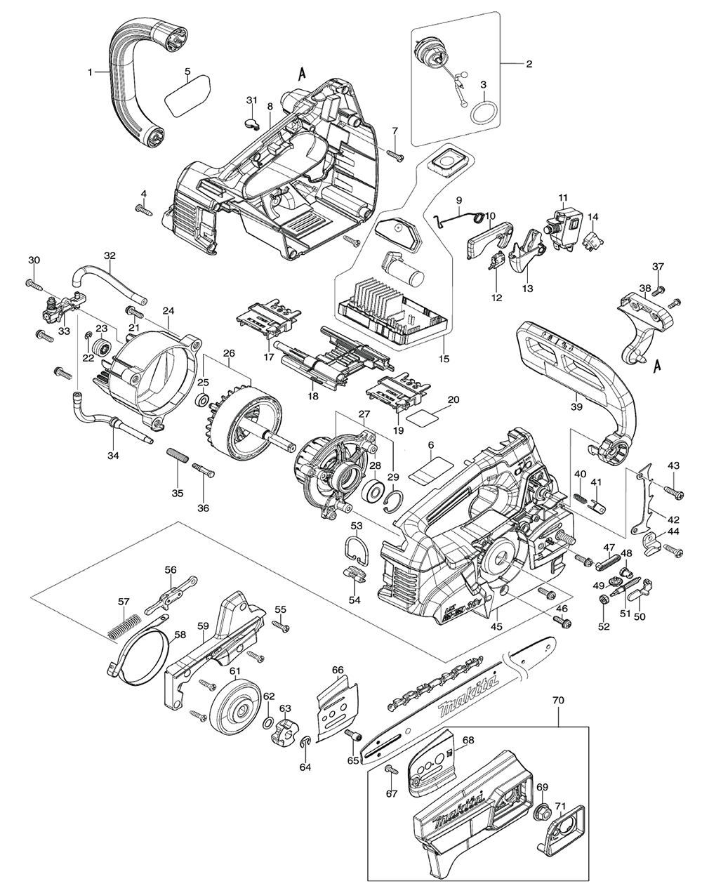 Fig-0 Diagram and Parts List for XCU08Z  Makita Chainsaw