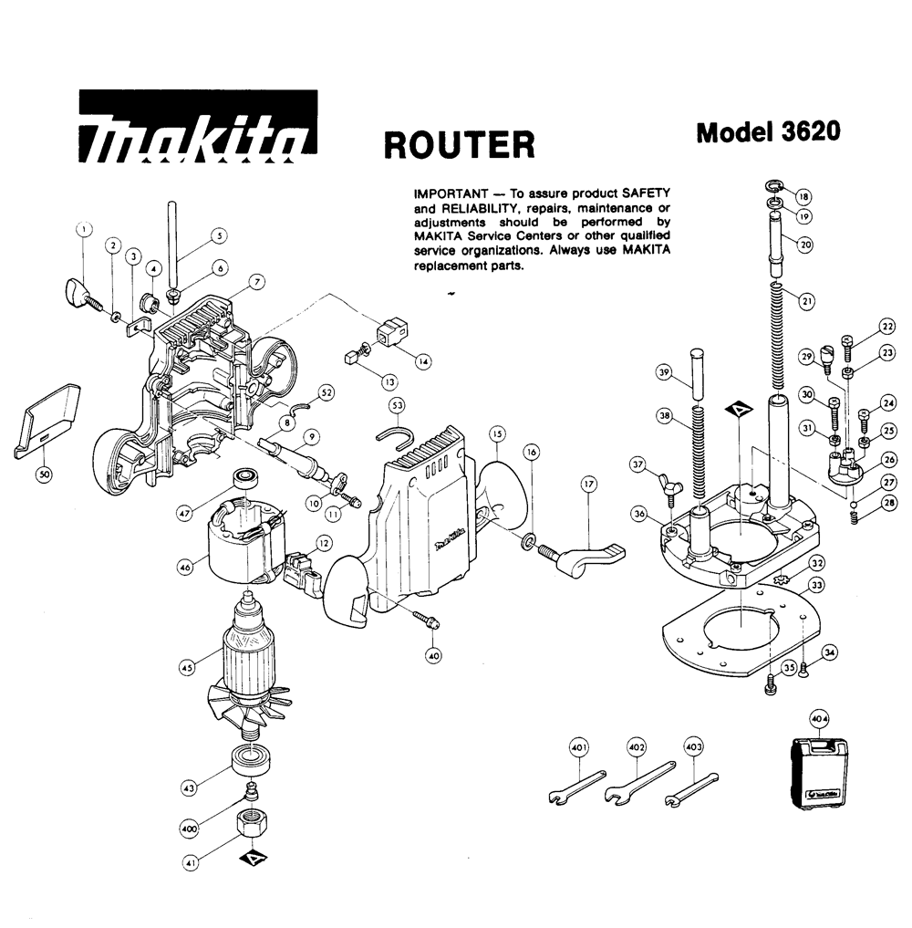 Fig-0 Diagram and Parts List for 3620PARTS  Makita Router