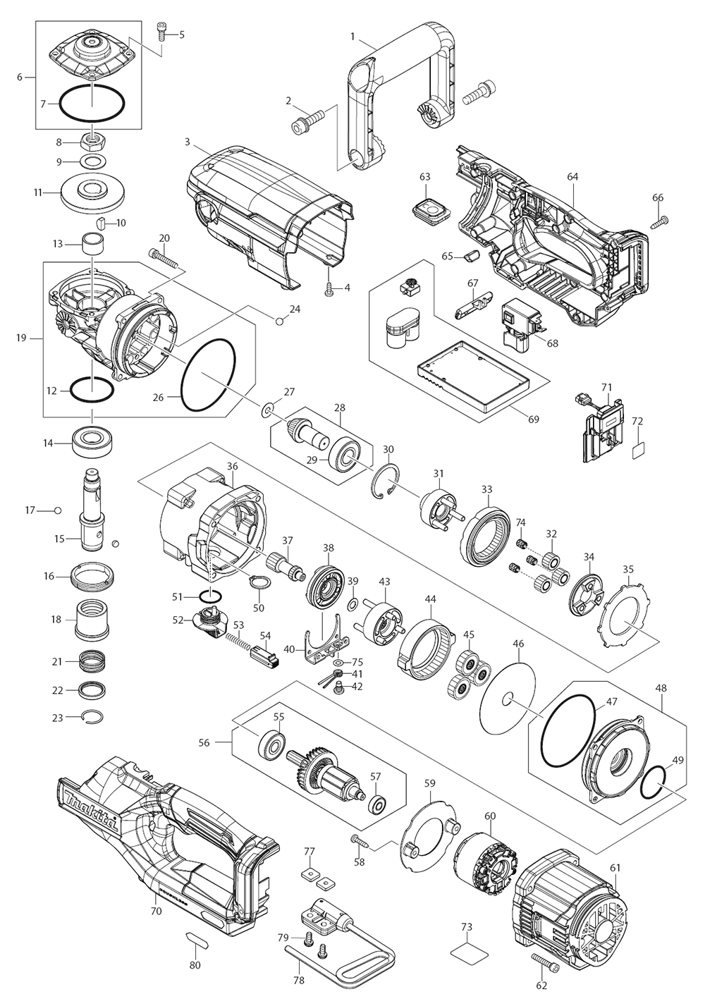 Fig-0 Diagram and Parts List for GAD02M1  Makita Cordless Drill