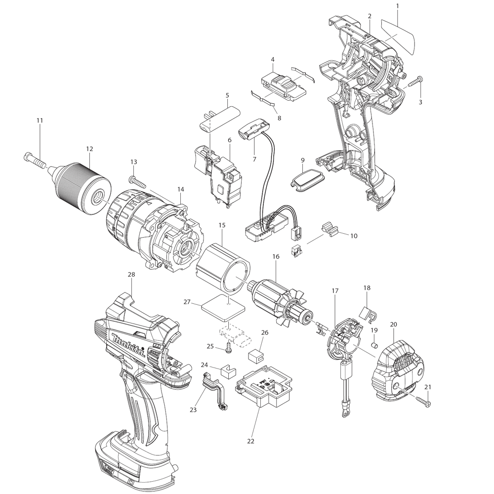 Page 1 Diagram and Parts List for XPH03Z  Makita Drill