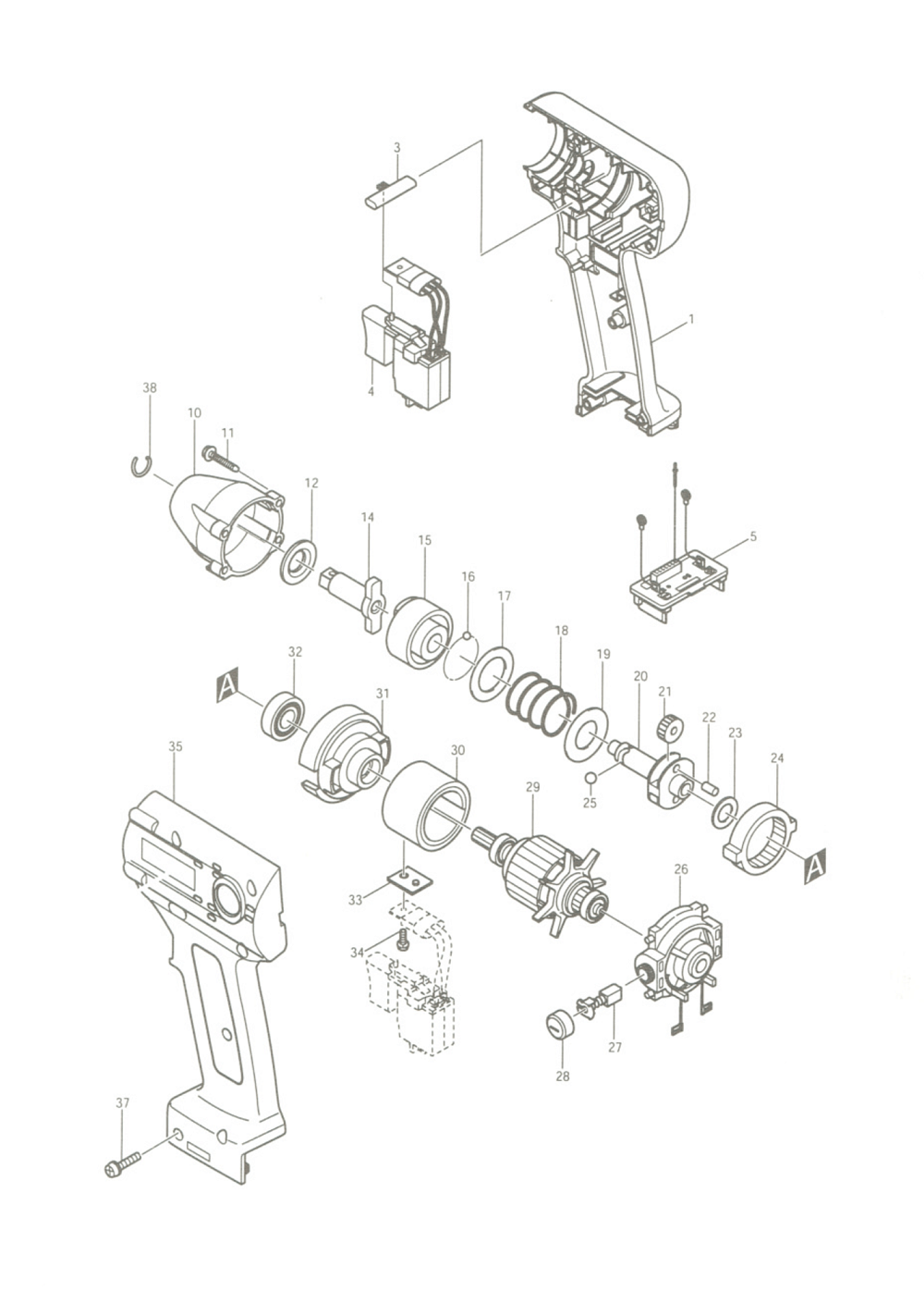Page 1 Diagram and Parts List for BTW070Z  Makita Drill