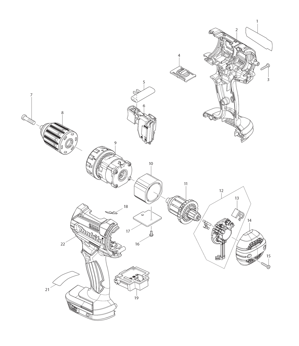 Page 1 Diagram and Parts List for XFD10Z  Makita Drill