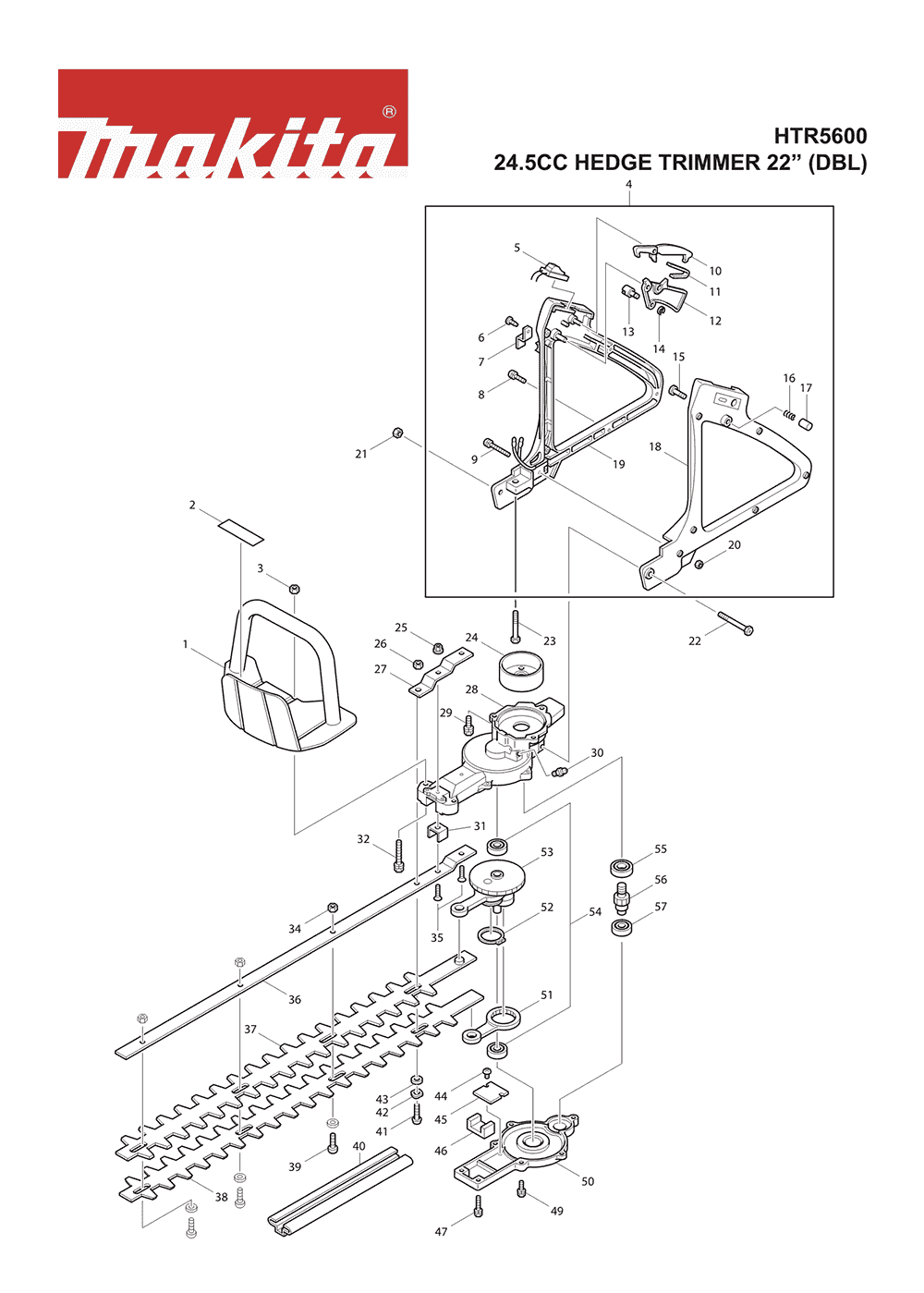 Page 3 Diagram and Parts List for HTR5600 Type 1 Makita Trimmer