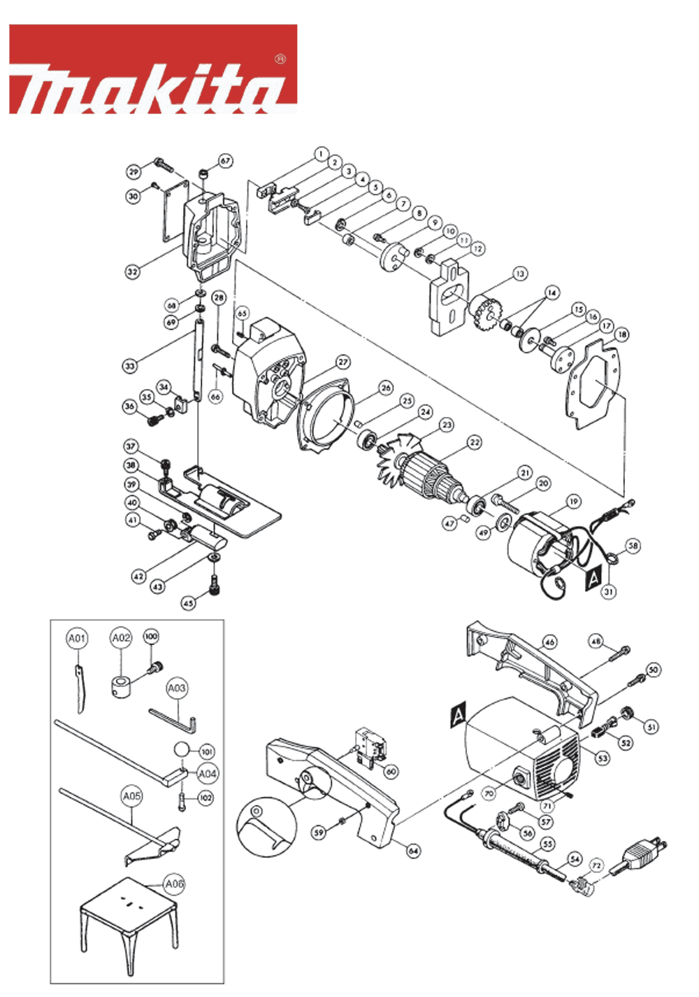 Page 1 Diagram and Parts List for 4300BA  Makita Saw