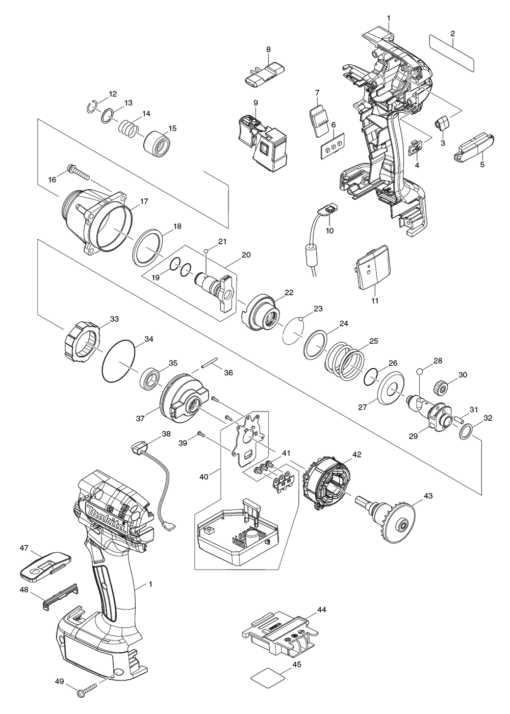 Fig-0 Diagram and Parts List for DTDA040Z Type-1 Makita Impact Driver