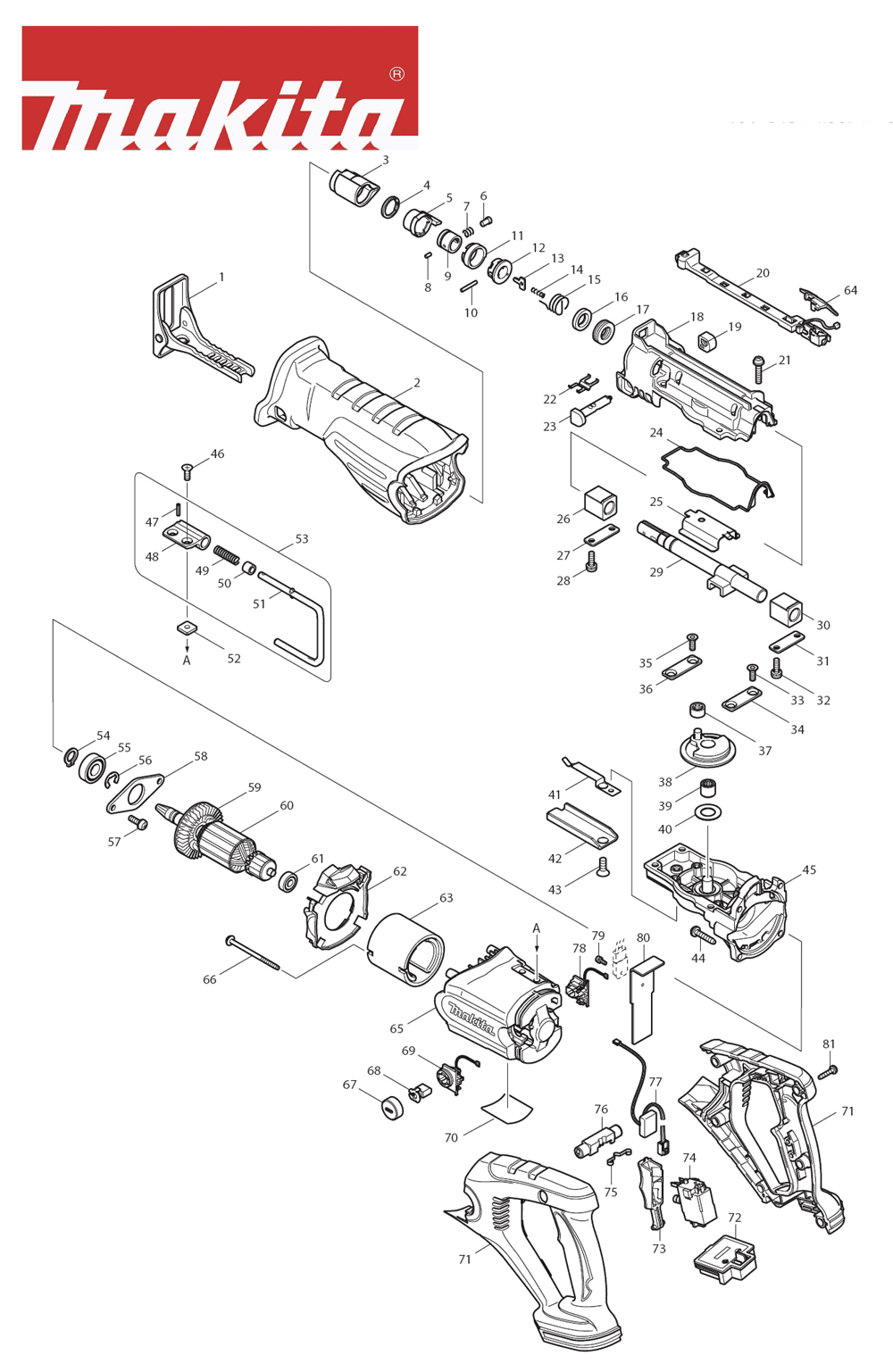 Page 1 Diagram and Parts List for BJR181F Type 3 Makita Saw
