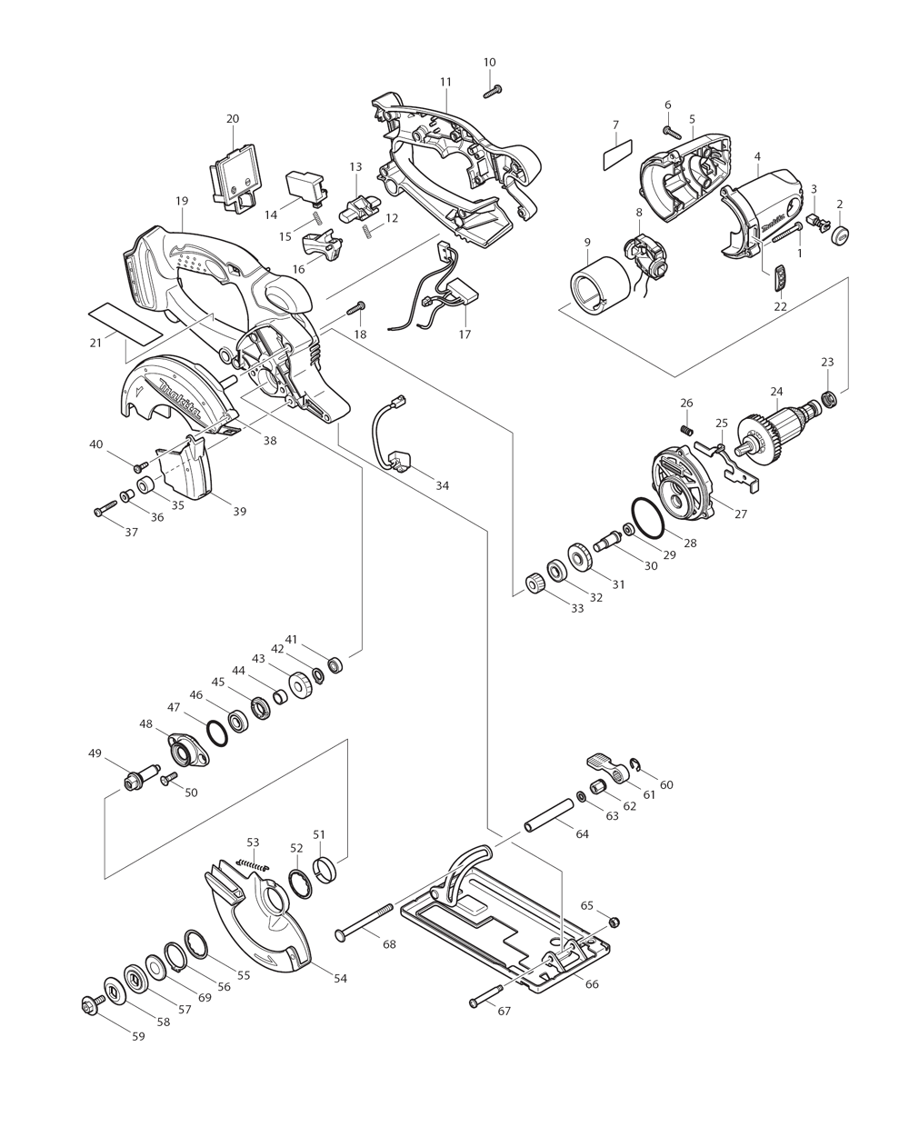 Page 1 Diagram and Parts List for XSC01MB  Makita Saw