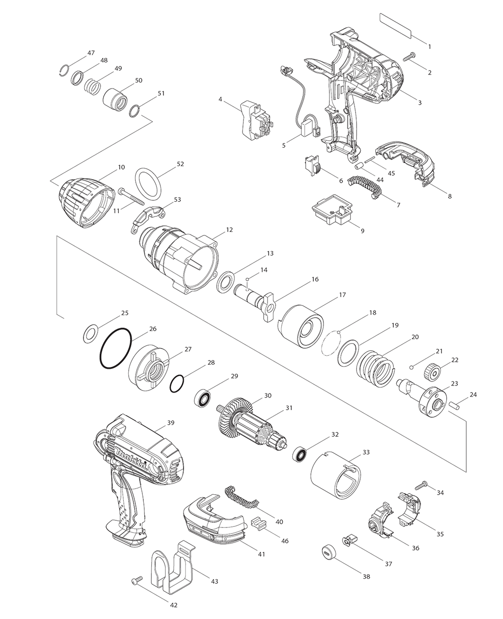 Page 1 Diagram and Parts List for XWT01T  Makita Drill