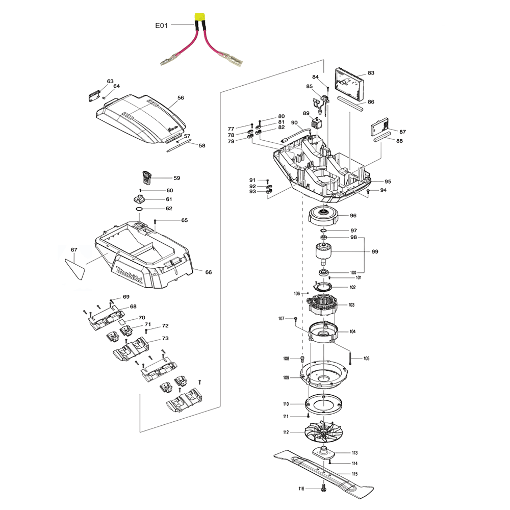 Fig-1 Diagram and Parts List for XML06Z  Makita Lawn Mower