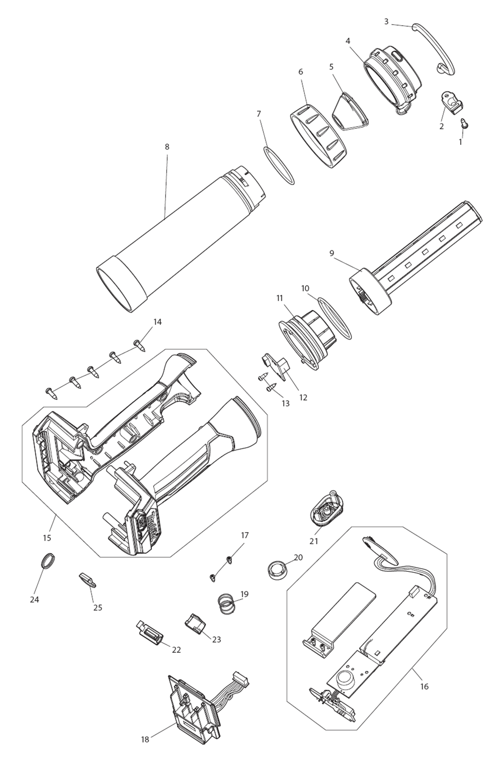 Fig-0 Diagram and Parts List for ML002G  Makita Worklight & Flashlight