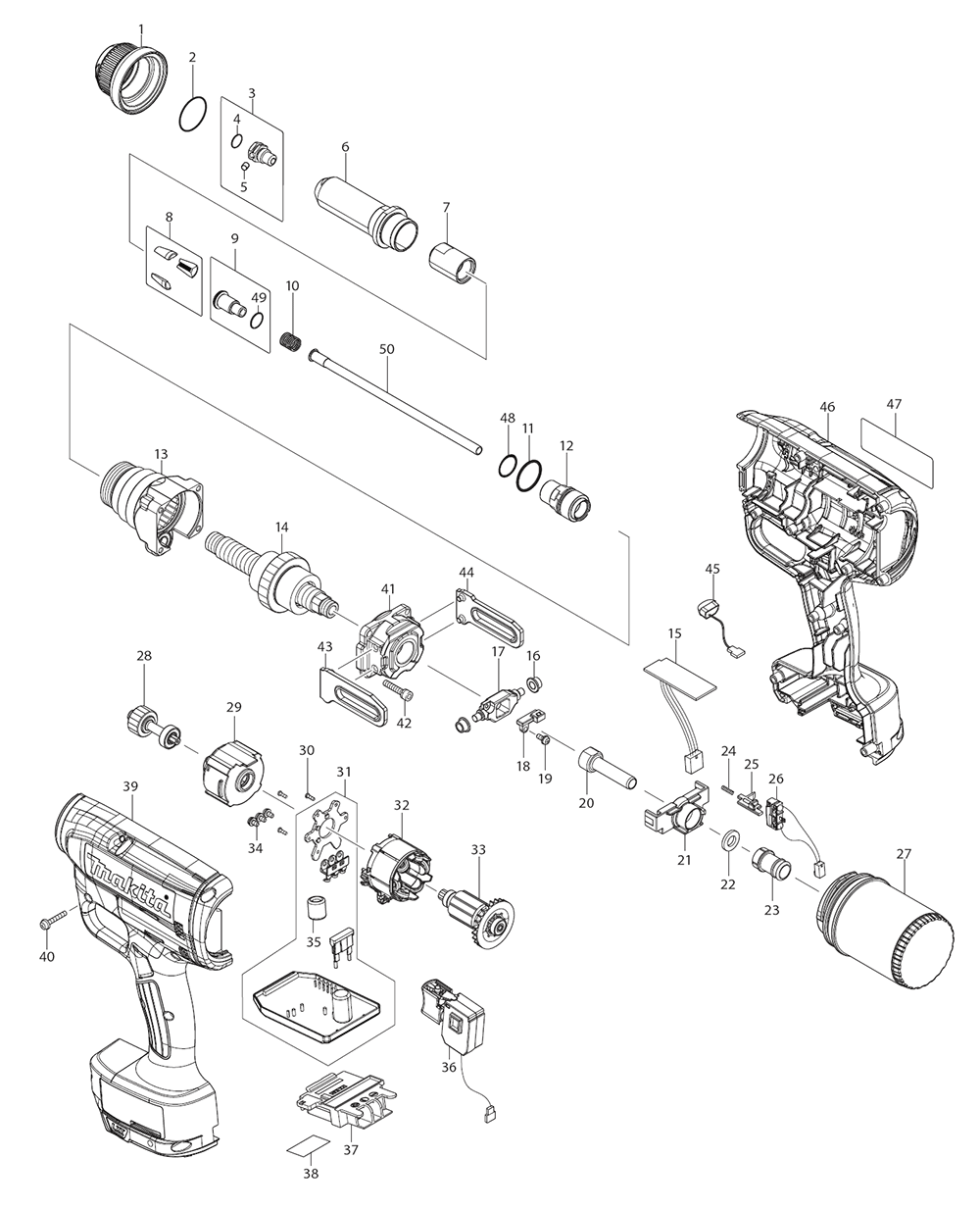 Fig-0 Diagram and Parts List for XVR02T  Makita Cordless Drill
