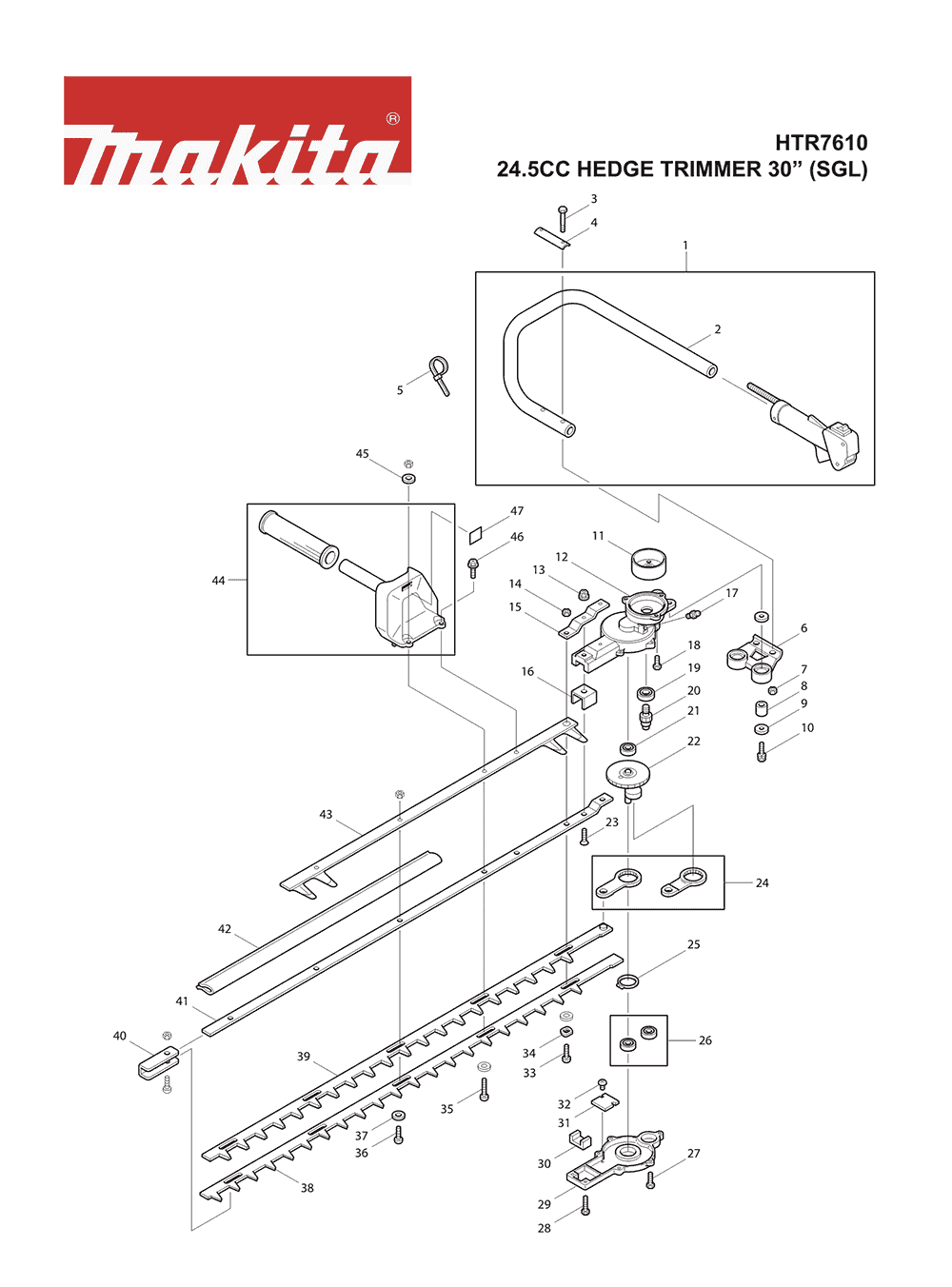 Page 3 Diagram and Parts List for HTR7610 Type 1 Makita Trimmer