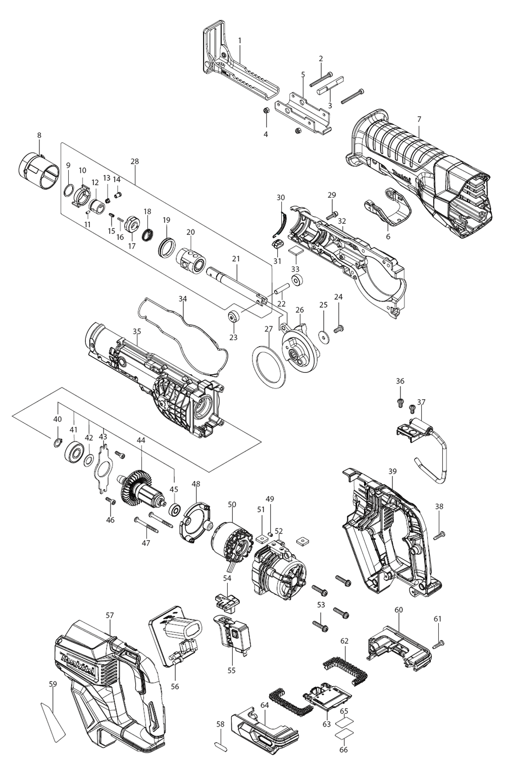Fig-0 Diagram and Parts List for GRJ01M1  Makita Reciprocating Saw