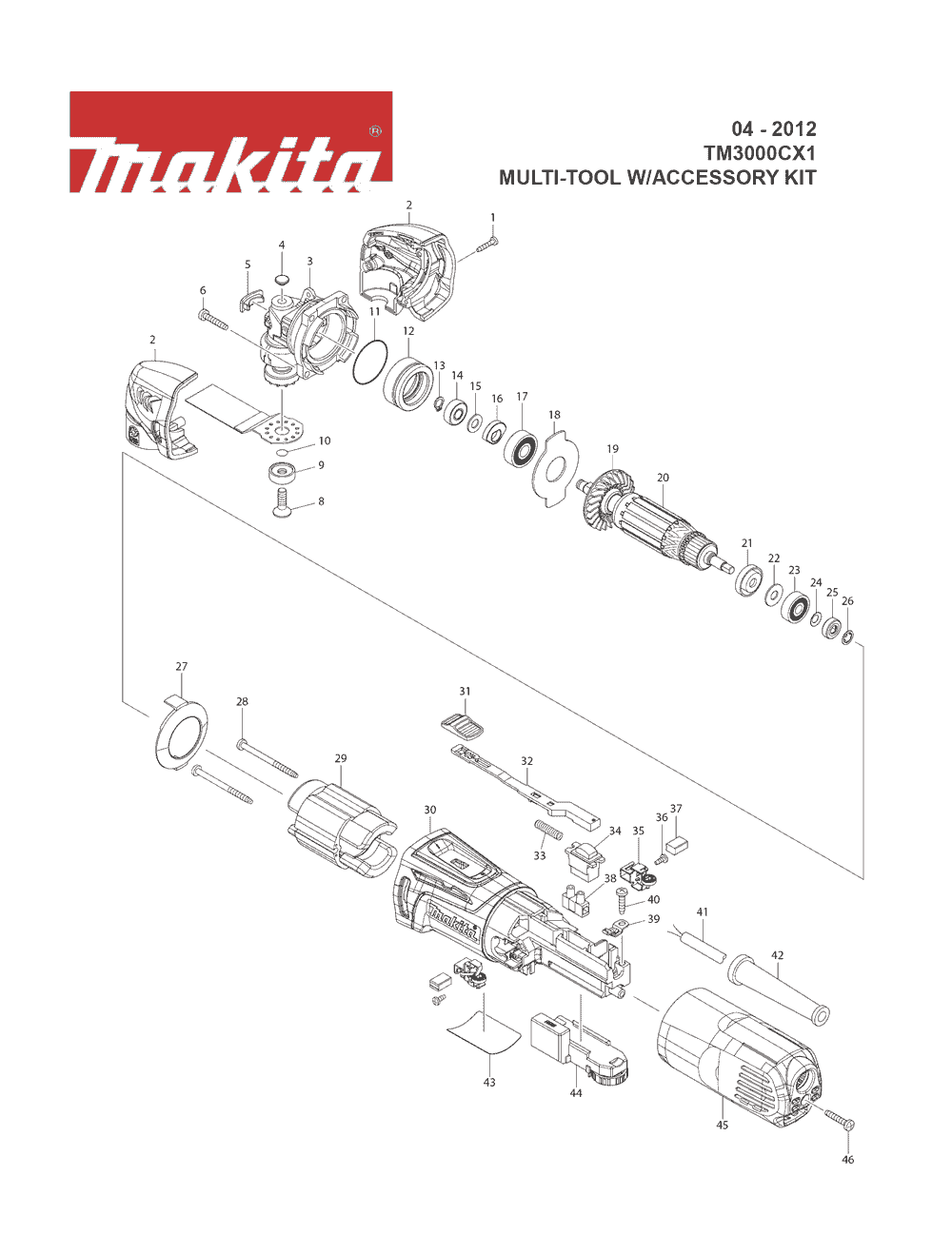 Page 1 Diagram and Parts List for TM3000CX1 Type 1 Makita Chop Saw