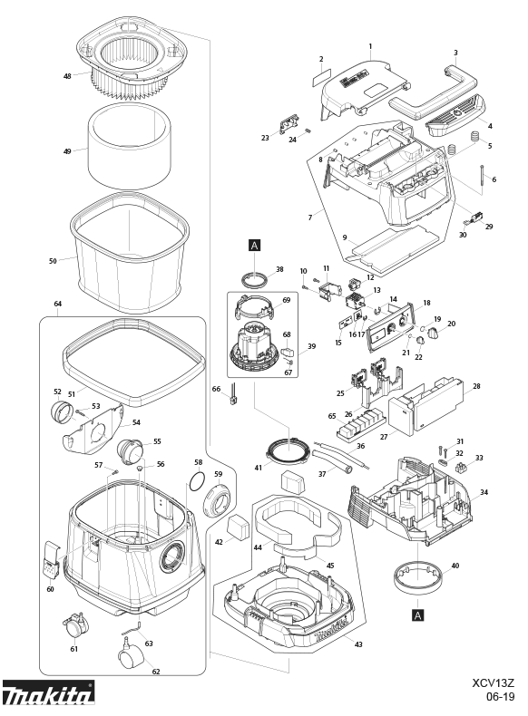 Diagram Diagram and Parts List for XCV13PT  Makita Utility Vacuum