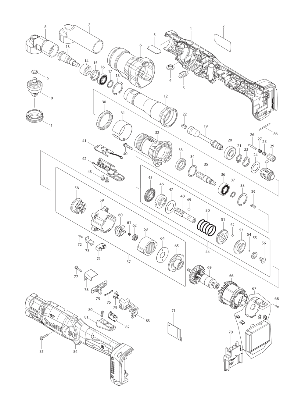 Page 1 Diagram and Parts List for DFL650FAZ  Makita Drill