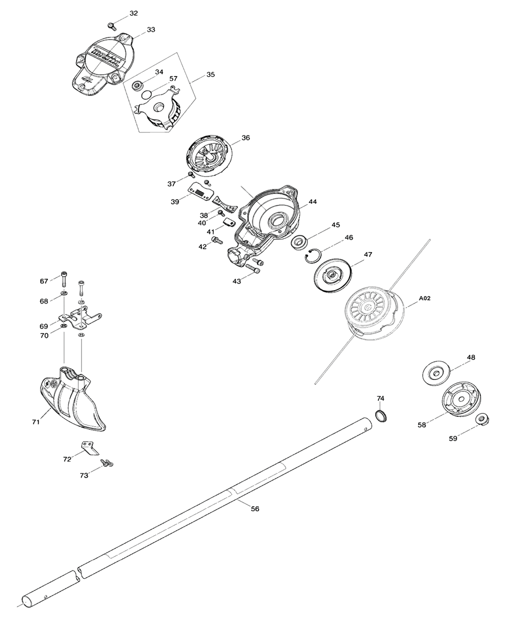 Fig-1 Diagram and Parts List for GRU01Z  Makita Trimmer