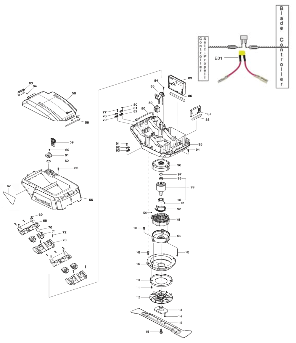 Fig-1 Diagram and Parts List for XML06PT1  Makita Lawn Mower