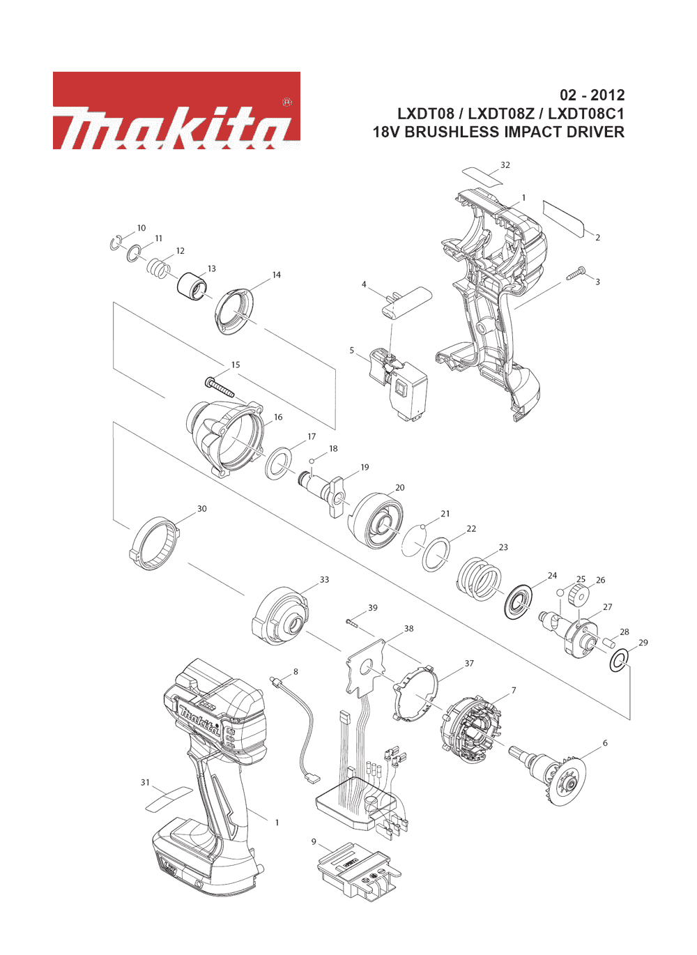 Page 1 Diagram and Parts List for LXDT08C1 Type 1 Makita Drill