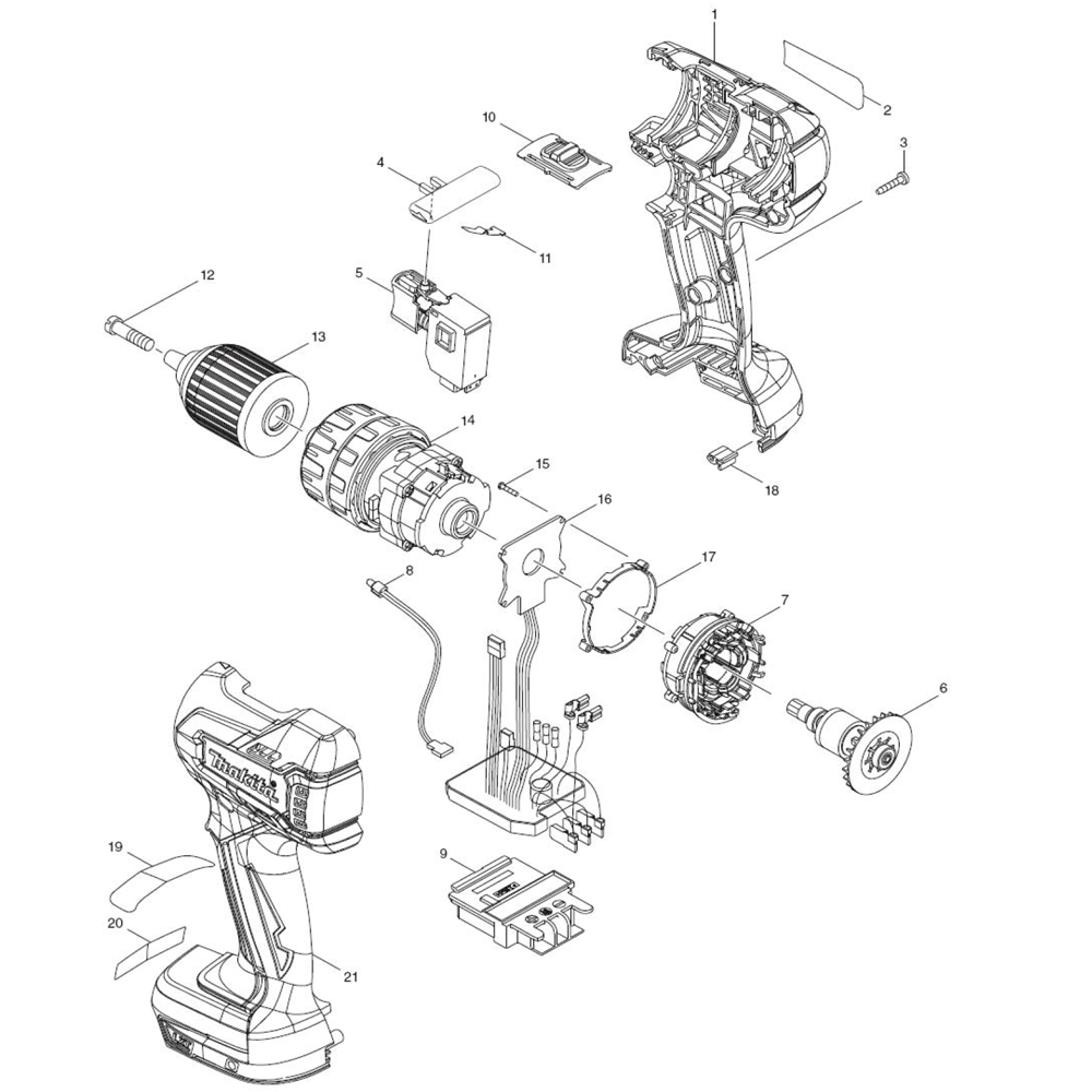 Page 1 Diagram and Parts List for PH05  Makita Drill