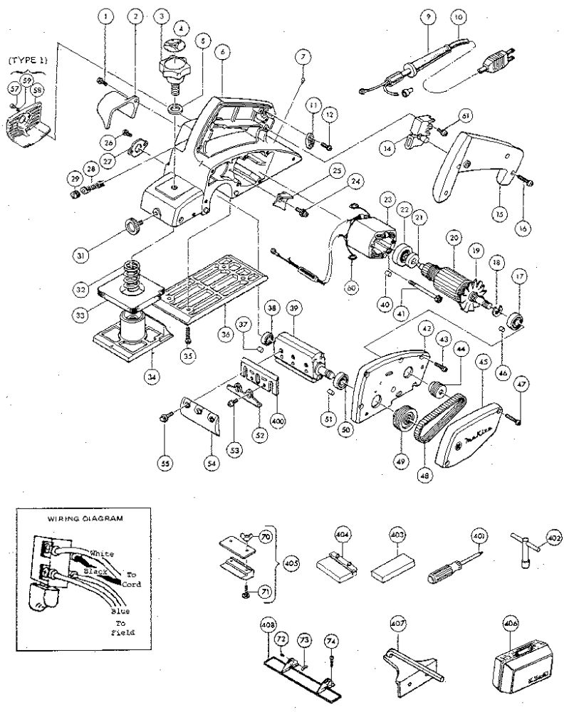 Unit Parts Diagram and Parts List for 1900BW  Makita Planer Jointer