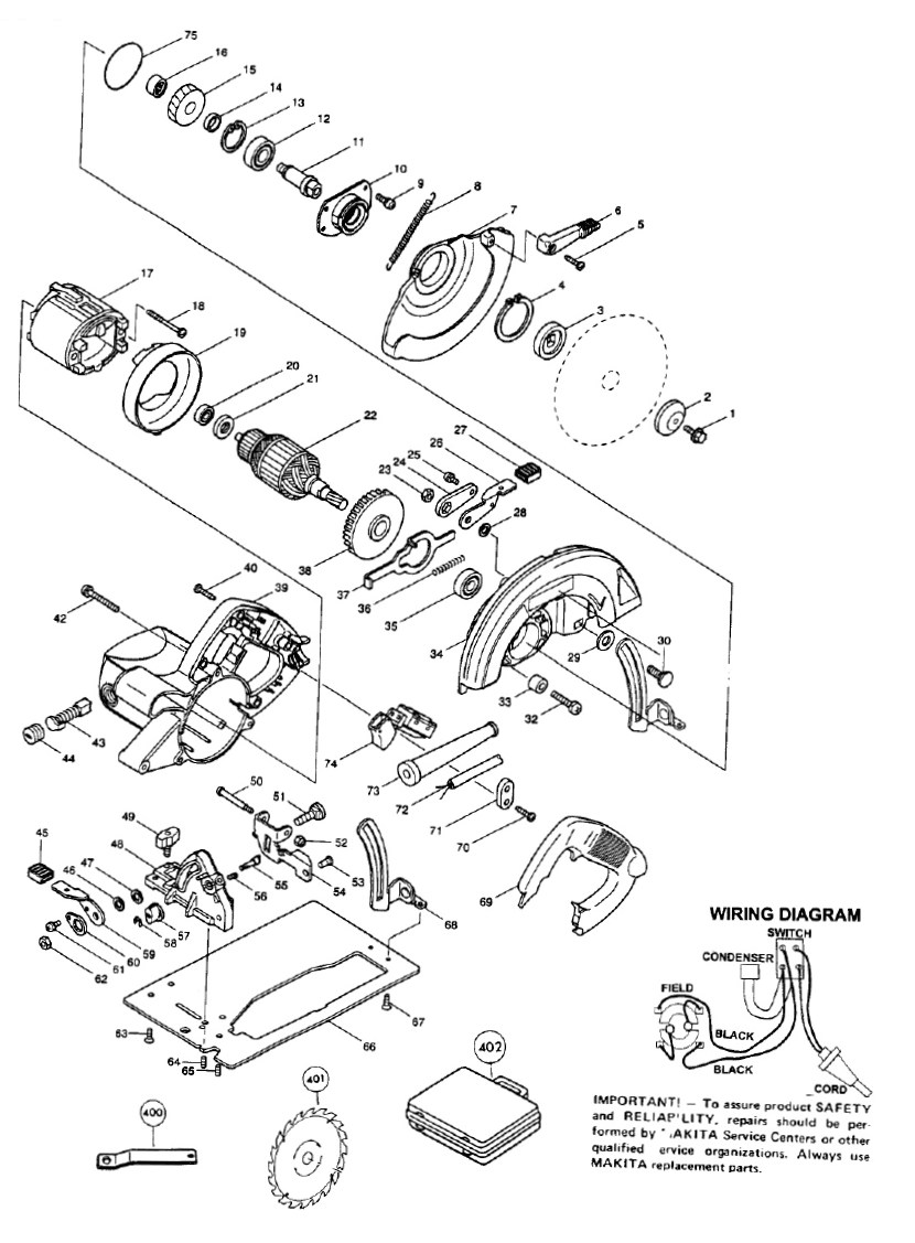 Page 1 Diagram and Parts List for 5007NLK  Makita Saw