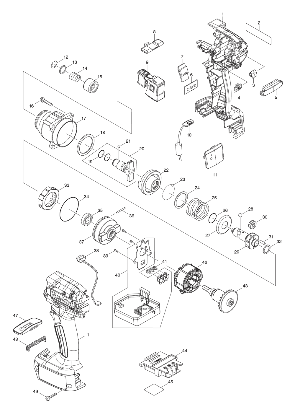 Fig-0 Diagram and Parts List for DTDA100Z Type-2 Makita Impact Driver