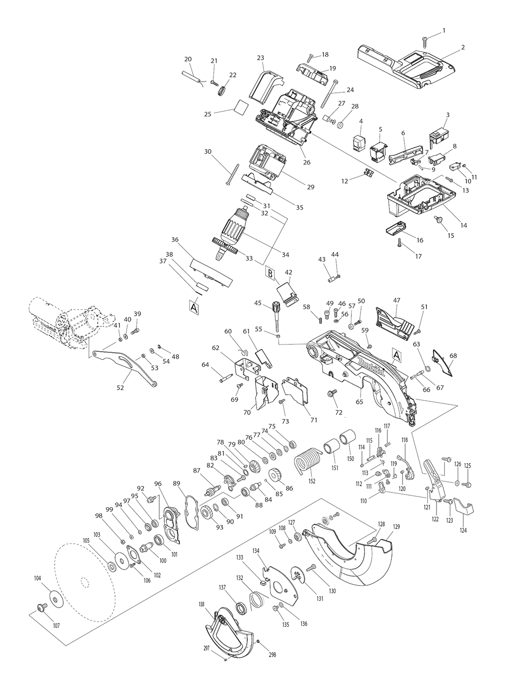 Page 2 Diagram and Parts List for LS1019L  Makita Saw