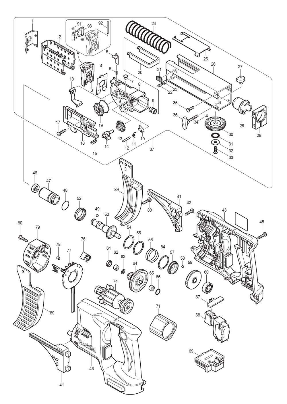 Page 1 Diagram and Parts List for BFR750L Type 3 Makita Screwdriver
