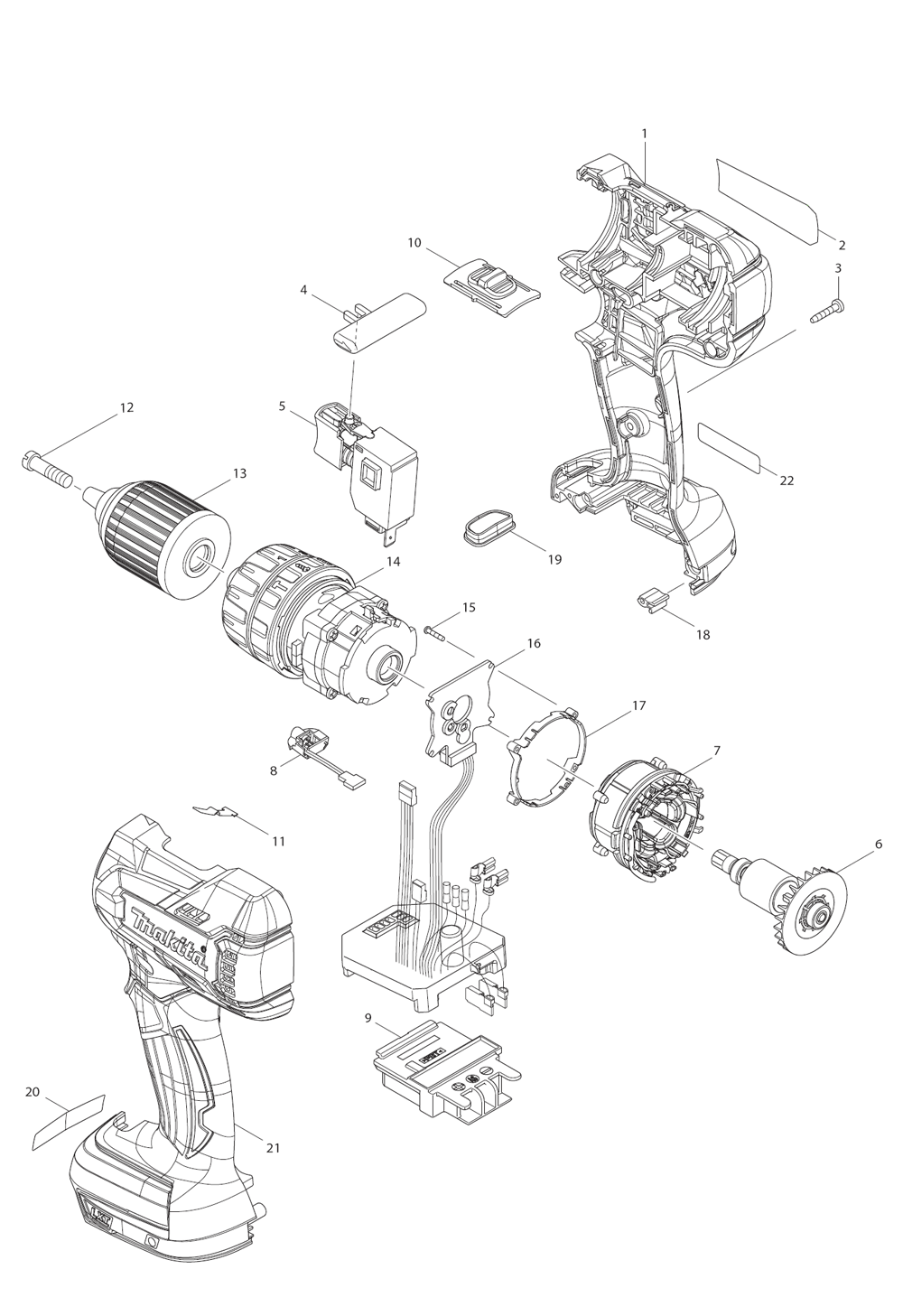 Page 1 Diagram and Parts List for XPH06Z  Makita Drill