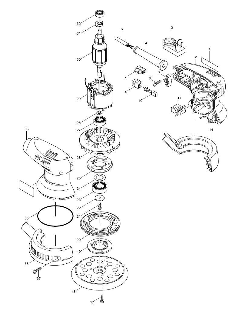 Page 1 Diagram and Parts List for BO5012K  Makita Sander