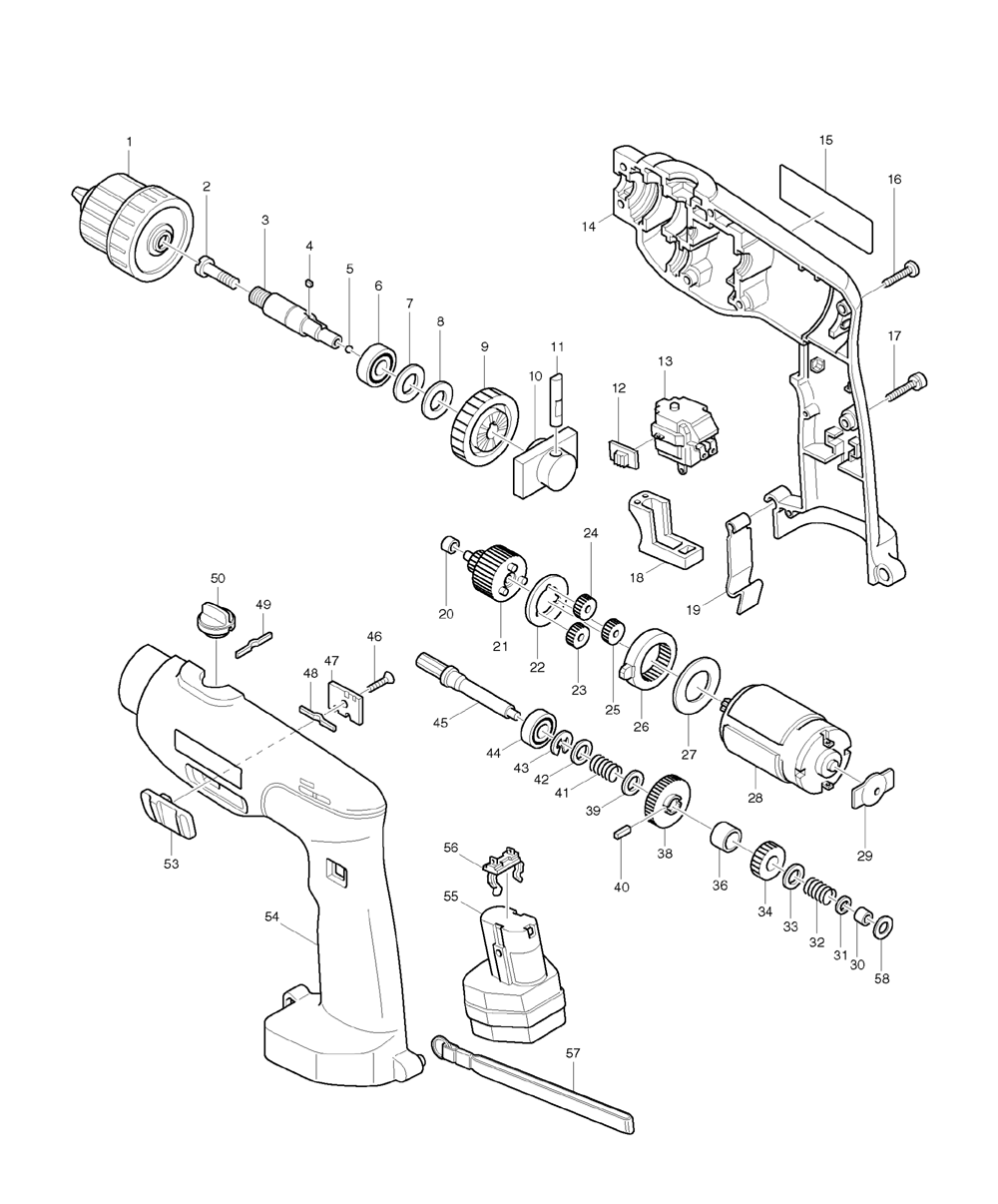 Page 1 Diagram and Parts List for 8411DW  Makita Drill
