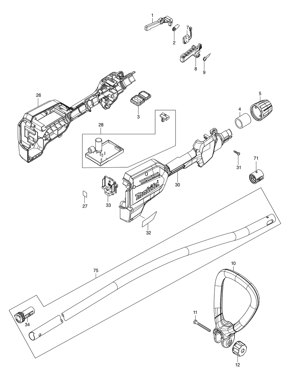 Page 2 Diagram and Parts List for XRU13Z  Makita Trimmer