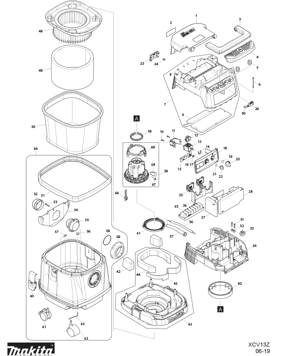 Diagram Diagram and Parts List for XCV13Z  Makita Utility Vacuum