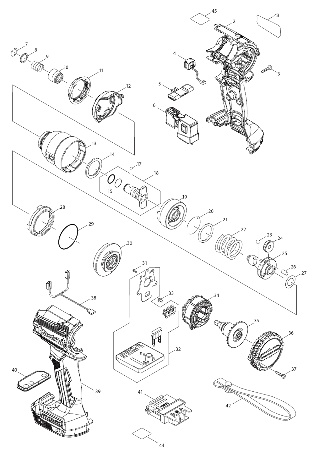 Fig-0 Diagram and Parts List for XDT16T  Makita Impact Driver