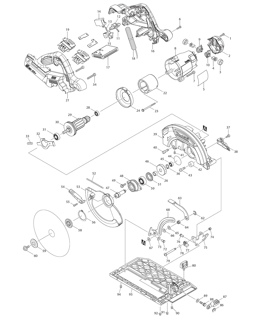 Page 1 Diagram and Parts List for XSH01PT  Makita Saw